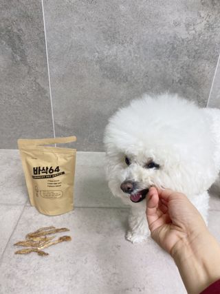 [보헤리] 국내산 강아지 육포간식 바삭 64 2종 — 5점을 준 리뷰어가 2022년 3월 올린 사용 사진