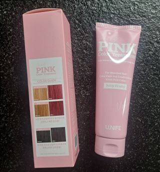 [유니프] 헤어 샤이니 핑크 컬러 트리트먼트240g — 4점을 준 리뷰어가 2023년 11월 올린 사용 사진