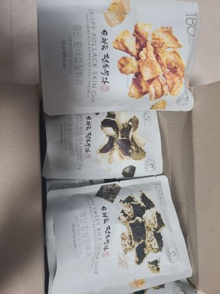 오희숙 전통부각 명인 찹쌀김부각, 찹쌀다시마부각, 황태껍질튀각 총 6봉 — 5점을 준 리뷰어가 2021년 6월 올린 사용 사진