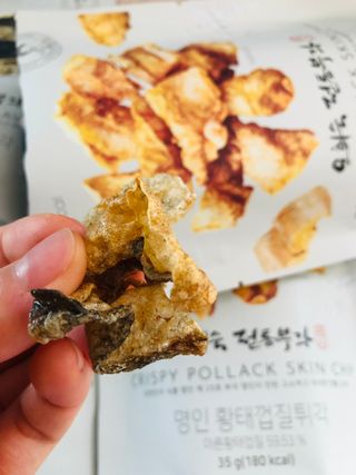 오희숙 전통부각 명인 찹쌀김부각, 찹쌀다시마부각, 황태껍질튀각 총 6봉 — 3.5점을 준 리뷰어가 2021년 6월 올린 사용 사진