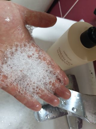 프리마인 더이상 뻣뻣하고 효과없는 탈모샴푸는 NO. 근본부터 케어하는 셀베이스 그린티샴푸(500ml) — 5점을 준 리뷰어가 2023년 5월 올린 사용 사진