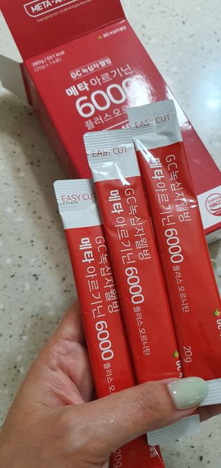 메타아르기닌 GC녹십자웰빙 메타 아르기닌 6000 플러스 오르니틴 — 5점을 준 리뷰어가 2022년 4월 올린 사용 사진