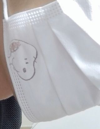 JHWORLD 스누피 마스크 정품 스누피 KF-AD 국내 비말차단 아동용 성인용 일회용 덴탈마스크 50매 — 5점을 준 리뷰어가 2021년 6월 올린 사용 사진