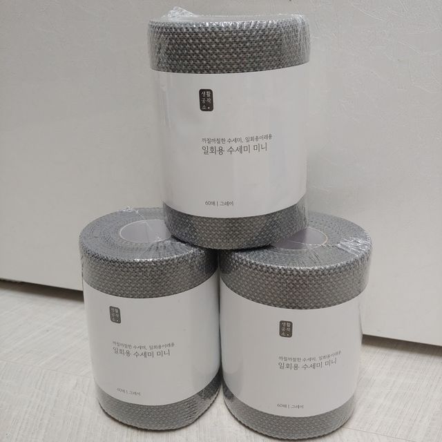 [생활공작소] 일회용 수세미 미니_그레이 60매 x 3입 리뷰 사진