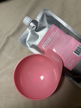 [유니프] 헤어 샤이니 핑크 컬러 트리트먼트 500g — 3점을 준 리뷰어가 2024년 1월 올린 사용 사진