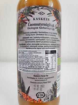 H365 [Kaskein Luomutyrniglögi] 핀란드 전통 무알콜 멀드와인 시벅톤 글로기 — 4점을 준 리뷰어가 2021년 4월 올린 사용 사진