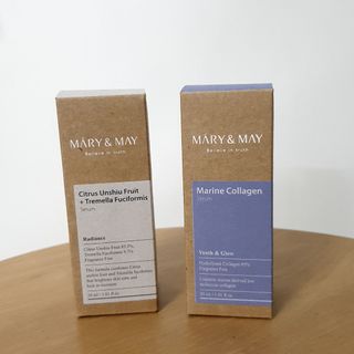 마리엔메이 히알루로닉스 세럼 ,나이아신아마이드 모과 세럼, 마린콜라겐 세럼, 청귤 흰목이버섯 추출물 세럼 — 4점을 준 리뷰어가 2021년 10월 올린 사용 사진