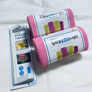 위케어 일회용 향균 수세미 50매 2롤 세트 총 100매 Pink — 5점을 준 리뷰어가 2021년 2월 올린 사용 사진