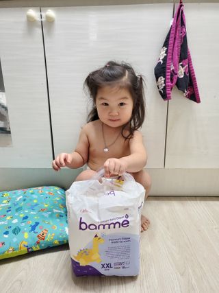 오브맘 밤 프리미엄 아기 기저귀 팬티형 밴드형 — 5점을 준 리뷰어가 2021년 1월 올린 사용 사진