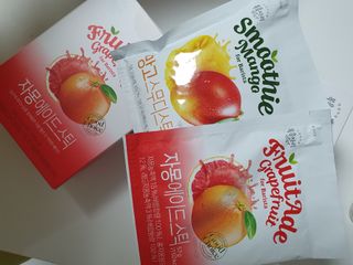 [복음자리] 바리스타 패키지 2종 랜덤발송 (딸기스무디 스틱+샤인머스캣에이드 or 망고스무디+자몽에이드) — 5점을 준 리뷰어가 2022년 7월 올린 사용 사진