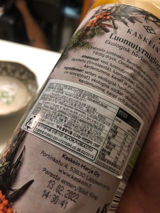 H365 [Kaskein Luomutyrniglögi] 핀란드 전통 무알콜 멀드와인 시벅톤 글로기 — 5점을 준 리뷰어가 2021년 5월 올린 사용 사진