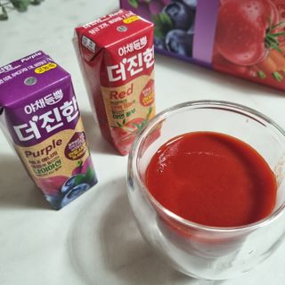 [롯데칠성] 야채듬뿍 더'진한 [롯데칠성] 야채는 이제 COLORFULL! 야채듬뿍  더 진한 레드 4개 +퍼플 4개 (총 8개) — 5점을 준 리뷰어가 2023년 6월 올린 사용 사진