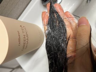 프리마인 더이상 뻣뻣하고 효과없는 탈모샴푸는 NO. 근본부터 케어하는 셀베이스 그린티샴푸(500ml) — 5점을 준 리뷰어가 2023년 3월 올린 사용 사진