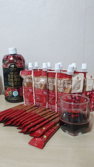 자연에온 몽모랑시 타트체리 3종 세트 구성 - 저분자콜라겐젤리, NFC 착즙주스 — 5점을 준 리뷰어가 2021년 7월 올린 사용 사진