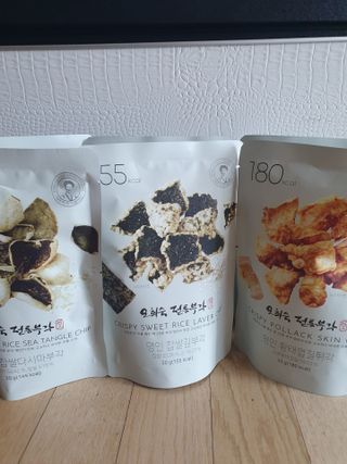 오희숙 전통부각 명인 찹쌀김부각, 찹쌀다시마부각, 황태껍질튀각 총 6봉 — 5점을 준 리뷰어가 2021년 6월 올린 사용 사진