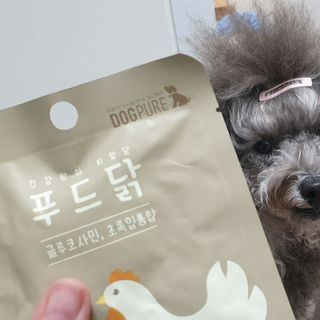 도그퓨어 푸드닭 강아지 닭고기 통살 애견간식 오리지널/차전자피/초록입홍합 — 5점을 준 리뷰어가 2021년 10월 올린 사용 사진