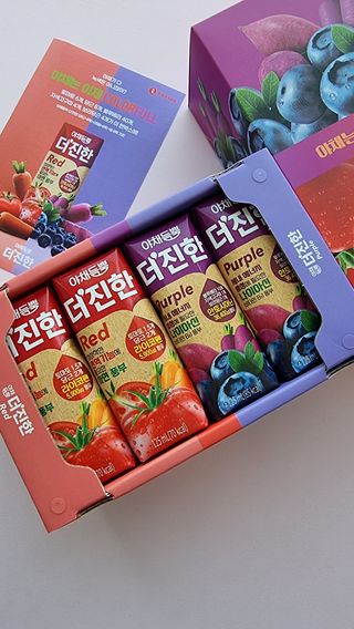 [롯데칠성] 야채듬뿍 더'진한 [롯데칠성] 야채는 이제 COLORFULL! 야채듬뿍  더 진한 레드 4개 +퍼플 4개 (총 8개) — 5점을 준 리뷰어가 2023년 6월 올린 사용 사진