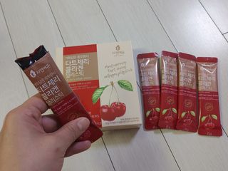 자연에온 몽모랑시 타트체리 3종 세트 구성 - 저분자콜라겐젤리, NFC 착즙주스 — 5점을 준 리뷰어가 2021년 7월 올린 사용 사진