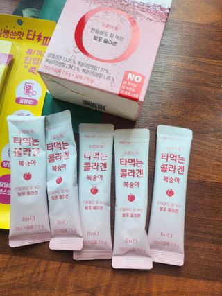 [음료수 대신 가능!]  빠르게 흡수되는 아임오 타먹는 콜라겐 1박스 — 5점을 준 리뷰어가 2023년 3월 올린 사용 사진