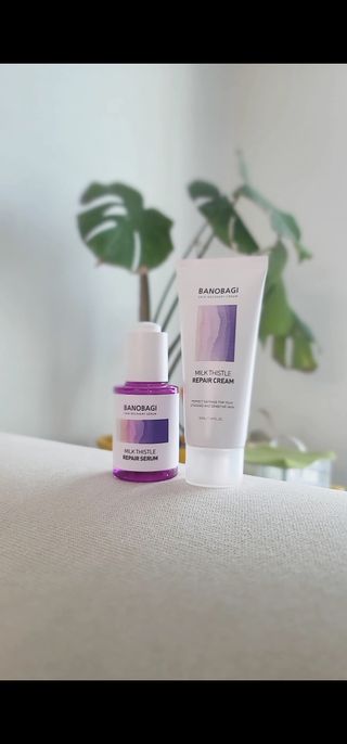 바노바기 코스메틱 바노바기 밀크 씨슬 리페어 세럼 30ml & 크림 50ml — 5점을 준 리뷰어가 2024년 5월 올린 사용 사진