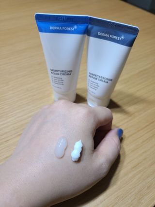 더마포레스트 마데카소사이드 리페어 크림,  모이스처라이징 아쿠아크림 — 5점을 준 리뷰어가 2021년 8월 올린 사용 사진