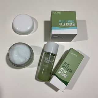 김정문알로에 큐어 큐어 알로에 리프레쉬 젤리 세럼, 큐어 알로에 하이드로 젤리 크림 — 4점을 준 리뷰어가 2021년 2월 올린 사용 사진