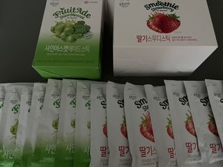 [복음자리] 바리스타 패키지 2종 랜덤발송 (딸기스무디 스틱+샤인머스캣에이드 or 망고스무디+자몽에이드) — 5점을 준 리뷰어가 2022년 6월 올린 사용 사진
