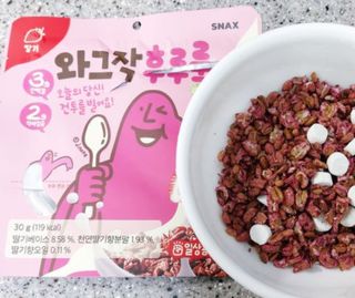 스낵스 와그작후루룩 3종_카카오2봉+아몬드2봉+딸기2봉 (총 6봉) — 5점을 준 리뷰어가 2024년 2월 올린 사용 사진