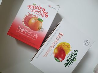 [복음자리] 바리스타 패키지 2종 랜덤발송 (딸기스무디 스틱+샤인머스캣에이드 or 망고스무디+자몽에이드) — 5점을 준 리뷰어가 2022년 7월 올린 사용 사진