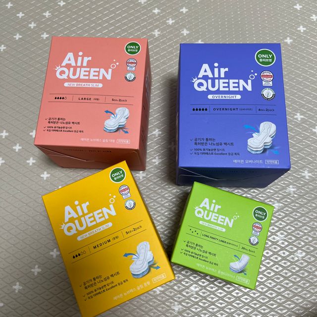 에어퀸 뉴브레스 유기농 생리대 4종 (팬티라이너 20P + 중형 10P + 대형 10P + 오버나이트 8P)_체험단 리뷰 사진