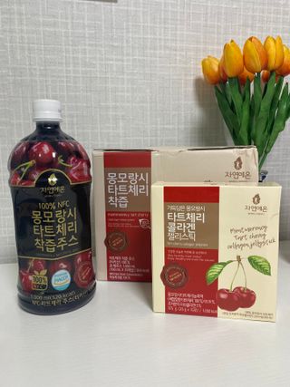 자연에온 몽모랑시 타트체리 3종 세트 구성 - 저분자콜라겐젤리, NFC 착즙주스 — 5점을 준 리뷰어가 2021년 7월 올린 사용 사진