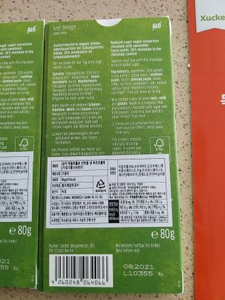 당류2g 자일리톨로 단맛을낸 슈카 퓨어비건 무설탕초콜릿 Xucker vegan 2개입 — 5점을 준 리뷰어가 2021년 4월 올린 사용 사진