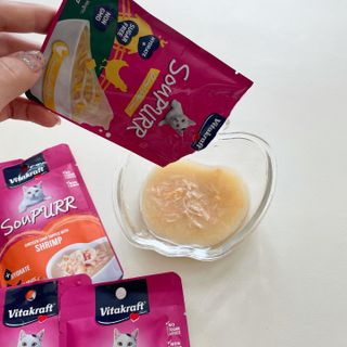 비타크래프트 고양이 수프 50g 3가지맛 x4팩씩 총 12팩 — 4.5점을 준 리뷰어가 2021년 8월 올린 사용 사진