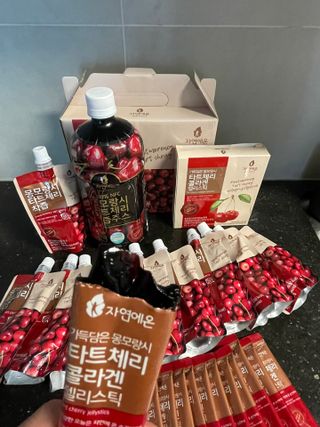 자연에온 몽모랑시 타트체리 3종 세트 구성 - 저분자콜라겐젤리, NFC 착즙주스 — 5점을 준 리뷰어가 2021년 7월 올린 사용 사진