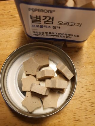 페페로니 자기전에 먹는 저알러지 껌 세트 치킨+오리 — 5점을 준 리뷰어가 2021년 7월 올린 사용 사진