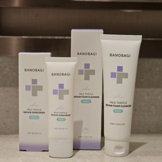 바노바기 코스메틱 바노바기 밀크씨슬 리페어 시카 폼 클렌저 플러스 120ml + 선스크린 플러스 50ml — 5점을 준 리뷰어가 2023년 8월 올린 사용 사진