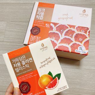 자연에온 핑크 자몽 착즙 100mL 10개입 1BOX +가 득담은 자몽 콜라겐 젤리스틱 1BOX — 4.5점을 준 리뷰어가 2021년 6월 올린 사용 사진