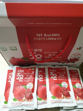 농업회사법인조은 유기농 석류 NFC 착즙주스 70ml 30포 — 5점을 준 리뷰어가 2021년 10월 올린 사용 사진