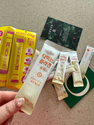 [음료수 대신 가능!]  빠르게 흡수되는 아임오 타먹는 콜라겐 1박스 — 5점을 준 리뷰어가 2023년 4월 올린 사용 사진