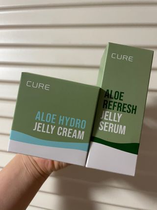 김정문알로에 큐어 큐어 알로에 리프레쉬 젤리 세럼, 큐어 알로에 하이드로 젤리 크림 — 5점을 준 리뷰어가 2021년 2월 올린 사용 사진