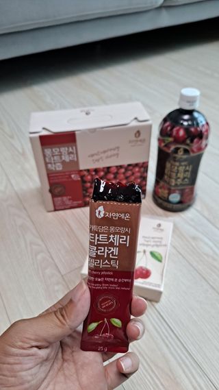 자연에온 몽모랑시 타트체리 3종 세트 구성 - 저분자콜라겐젤리, NFC 착즙주스 — 5점을 준 리뷰어가 2021년 7월 올린 사용 사진