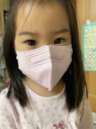 애니가드키즈 새부리형 KF94  5컬러 각 10매입 [화이트, 블랙, 크리미베이지, 코튼핑크, 그레이] 3-6세 — 3.5점을 준 리뷰어가 2022년 2월 올린 사용 사진
