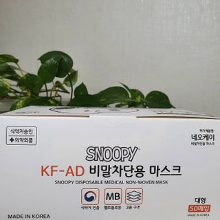 JHWORLD 스누피 마스크 정품 스누피 KF-AD 국내 비말차단 아동용 성인용 일회용 덴탈마스크 50매 — 5점을 준 리뷰어가 2021년 8월 올린 사용 사진