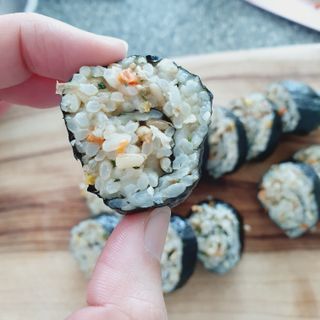 해풀잎 누구나 김밥*1ea [(혼합야채 35g *1ea,  김밥김 (5g, 5ea),  양념간장 (6g, 5ea), 참기름(5g, 2ea)] — 4점을 준 리뷰어가 2022년 5월 올린 사용 사진