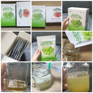[복음자리] 바리스타 패키지 2종 랜덤발송 (딸기스무디 스틱+샤인머스캣에이드 or 망고스무디+자몽에이드) — 5점을 준 리뷰어가 2022년 7월 올린 사용 사진