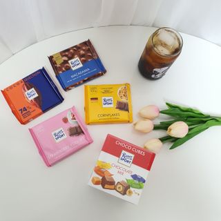 리터스포트 컬러풀 버라이어티 2종, 넛셀렉션 1종, 카카오셀렉션 1종, 초코큐브 초콜릿믹스 — 5점을 준 리뷰어가 2021년 1월 올린 사용 사진