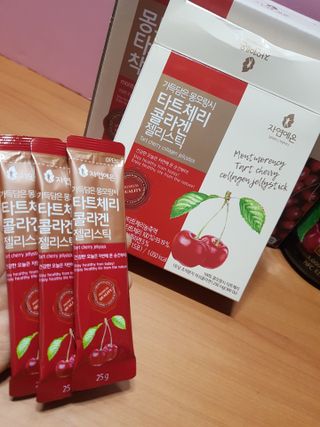 자연에온 몽모랑시 타트체리 3종 세트 구성 - 저분자콜라겐젤리, NFC 착즙주스 — 5점을 준 리뷰어가 2021년 7월 올린 사용 사진