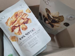 오희숙 전통부각 명인 찹쌀김부각, 찹쌀다시마부각, 황태껍질튀각 총 6봉 — 5점을 준 리뷰어가 2021년 6월 올린 사용 사진