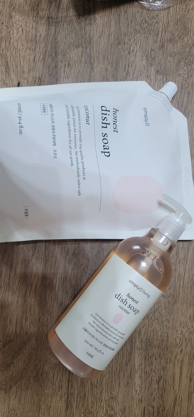 심플리오리빙 어니스트 주방세제 본품 500ml + 리필 900ml (코코넛향) 리뷰 사진