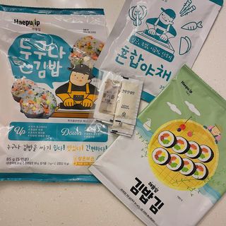 해풀잎 누구나 김밥*1ea [(혼합야채 35g *1ea,  김밥김 (5g, 5ea),  양념간장 (6g, 5ea), 참기름(5g, 2ea)] — 5점을 준 리뷰어가 2022년 8월 올린 사용 사진